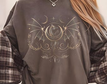 Celestial Dragon Fantasy Comfort Colors Shirt Mystic Dragon And Moon Shirt Mystical Moon Phase Shirt Dragon Book T-Shirt Boho Vintage Moon