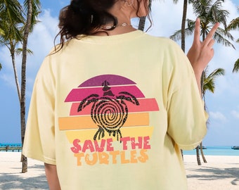Comfort Colors Turtle Hawaii Words On Back Ocean Beach Shirt VSCO Tshirt Oversized Coconut Girl Trendy Preppy Clothes Teens Y2K Beachy Tee