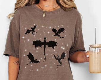 Bookish Fantasy Dragon Rider Shirt, Celestial Dragons Cotton Comfort Colors TShirt, Gothic Dark Academia, Gift For Book Lover, Booktok Merch