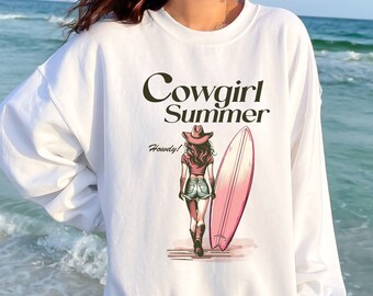 Coastal Cowgirl Summer Sweatshirt, Western Surf Sweatshirt, Coastal Cowboy Sweatshirt, Western Shirt, Oversized Sweatshirt Mermaidcore
