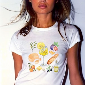 Camiseta de bebé con collage de peces y estética de pescador, comida italiana, camiseta de bebé con gráfico Y2k, camiseta de bebé de los años 90, camiseta de bebé de Italia, camiseta de bebé con langosta