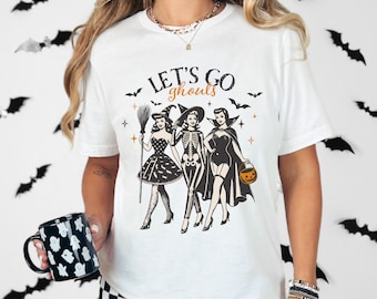 Lets go ghouls pinup vintage halloween Shirt, Retro Halloween Women's Shirt, Vintage Halloween Party Shirt, Spooky Season Skeleton Tee