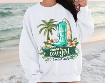 Sweat-shirt social club de cow-girl côtier sirène Core Sweat-shirt de plage cow-girl occidentale esthétique sirène vêtements vacances à la plage col rond