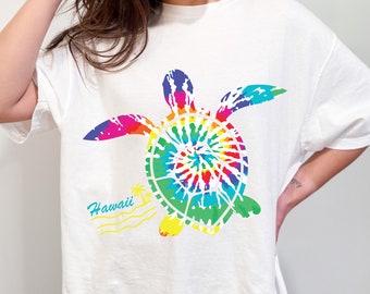 Tie Dye Sea Turtle Hawaii camiseta Surf Shop Tee Camisa havaiana Roupas formais Y2k camiseta Trendy Estética VSCO camiseta feminina Beachy Coconut Girl