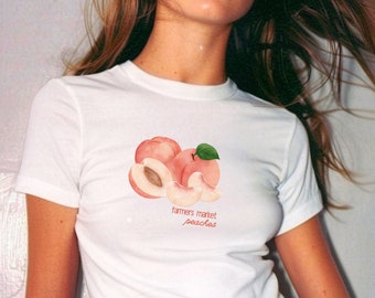 Peaches Y2K Baby Tee, Cottagecore Style Tee, 90s Crop Top, Y2K Clothing, Coquette Shirt, Soft Girl Aesthetic, Kawaii, Summer Crop Top