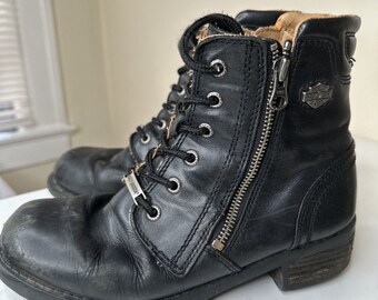 Harley-Davidson Women's Size 7 Black Leather Ankle Biker Boots Side Zip
