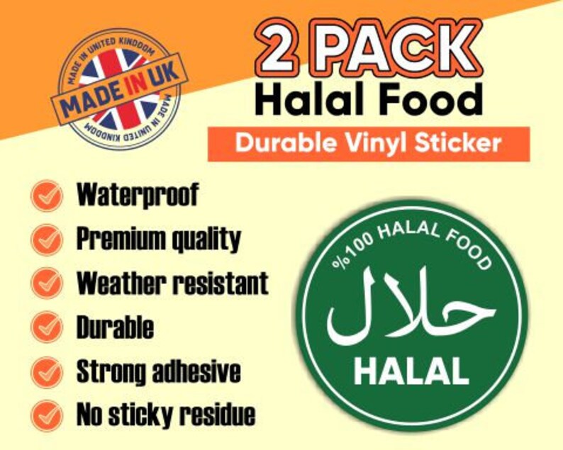 White Halal Sticker Waterproof %100 Halal Food Vinyl Sticker Sign 110mm X 110mm Durable UV ...