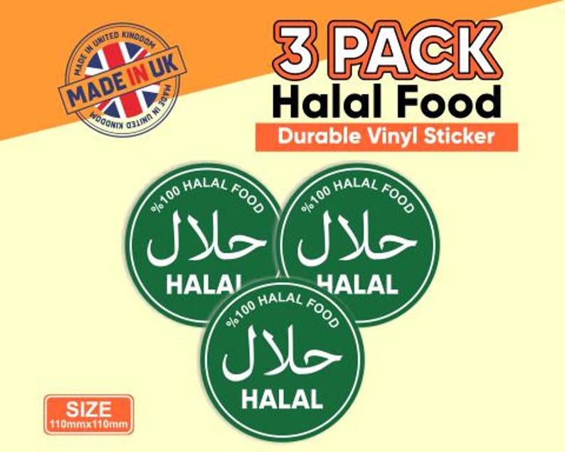 Waterproof %100 Halal Food Vinyl Sticker Sign 110mm X 110mm Durable UV ...
