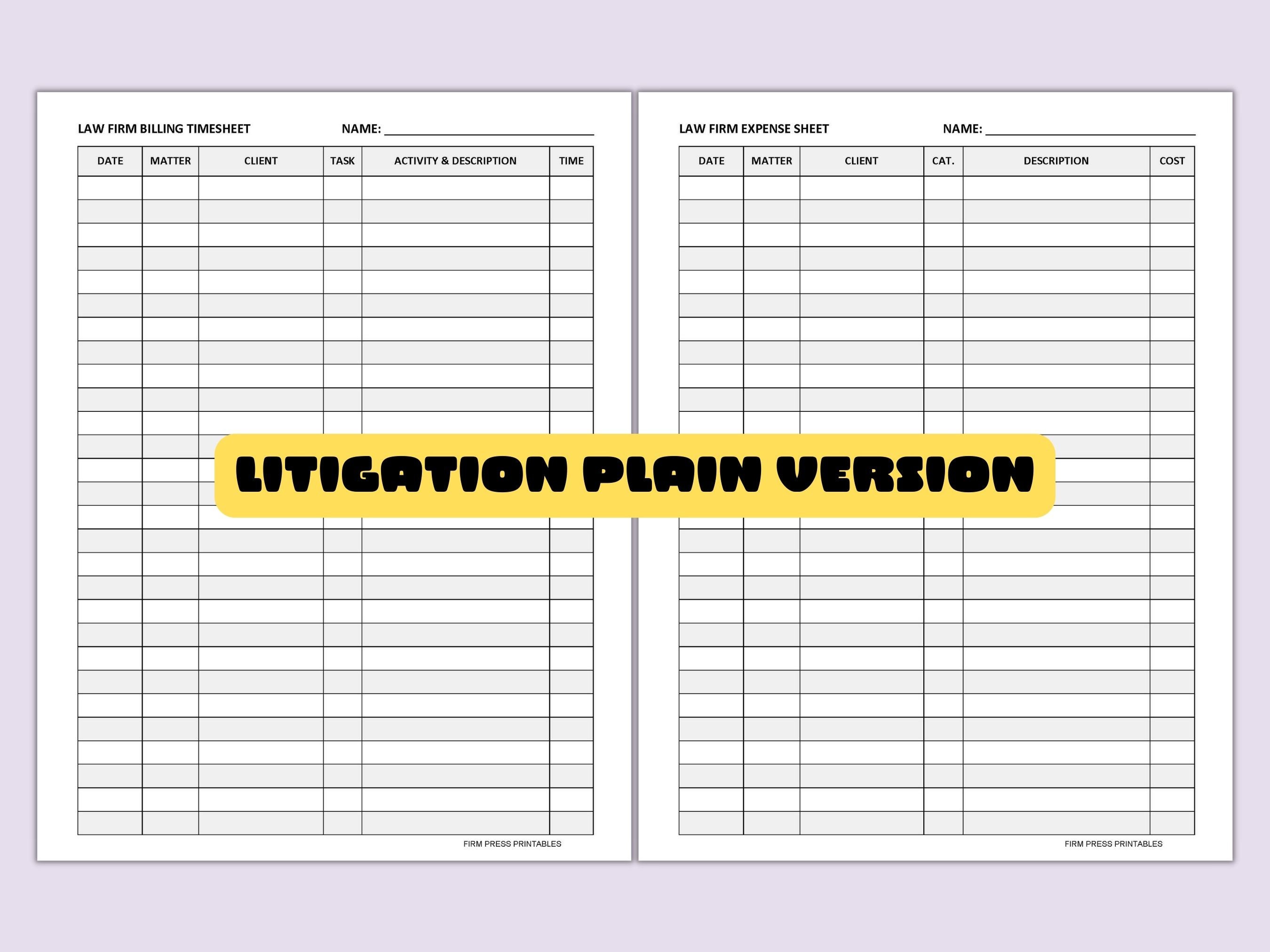 Paralegal Timesheet Printable Time Sheets for Paralegal Time Log ...