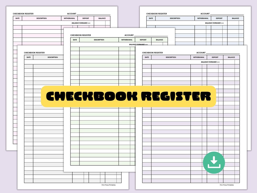 Check Register Printable Checkbook Register Check Register Etsy