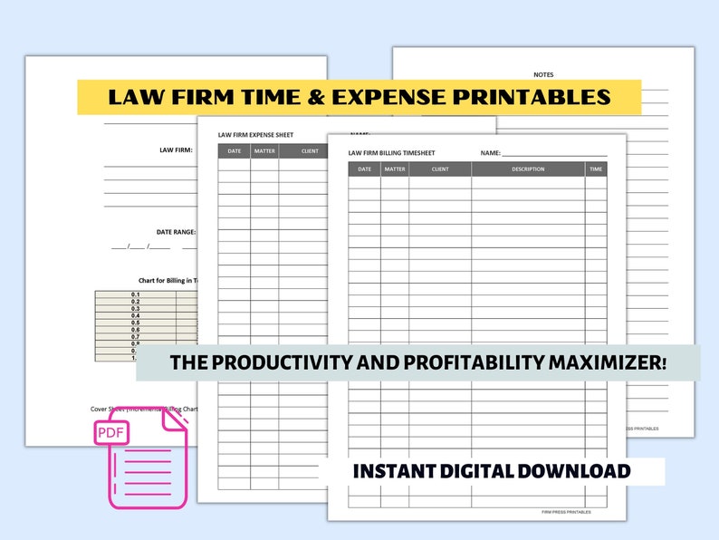 Time Sheet Printable for Attorney Timesheet Lawyer Time Sheet - Etsy