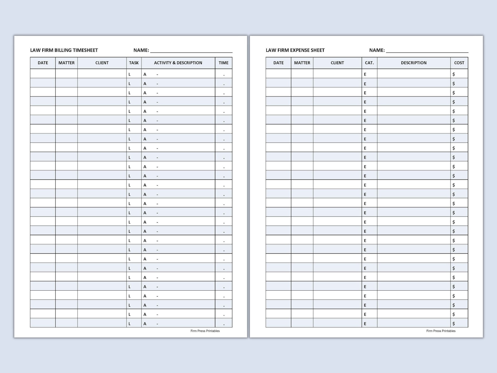 Attorney Time Sheet.pdf Attorney Timesheet Printable: Law Firm Billing Tracker (PDF Download ...