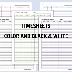 Attorney Timesheet Lawyer Time Sheet Legal Time Tracker Law Firm Time ...