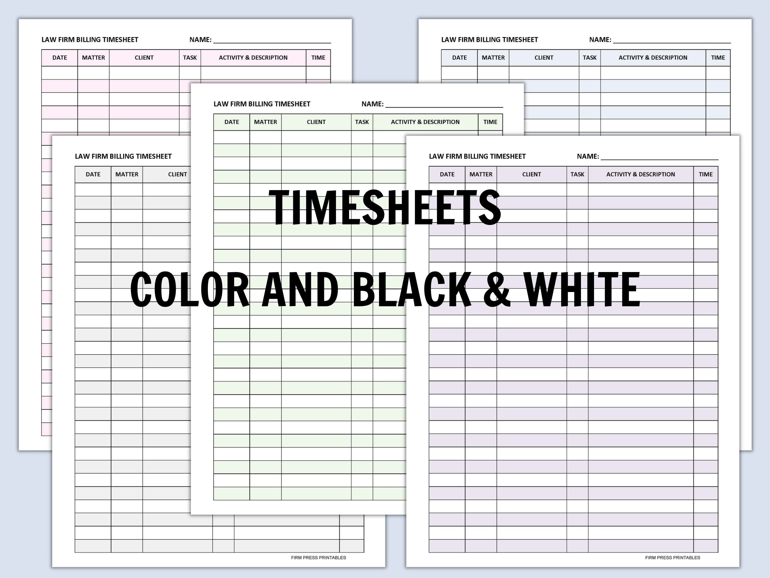 Attorney Timesheet Legal Timesheets Lawyer Time Sheet Law Office Time Attorney Time Tracking