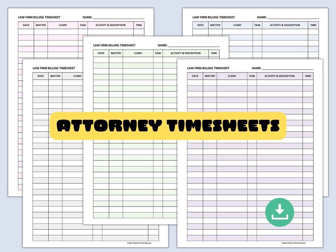 Attorney Timesheet, Lawyer Time Sheet, Law Office Time Tracker
