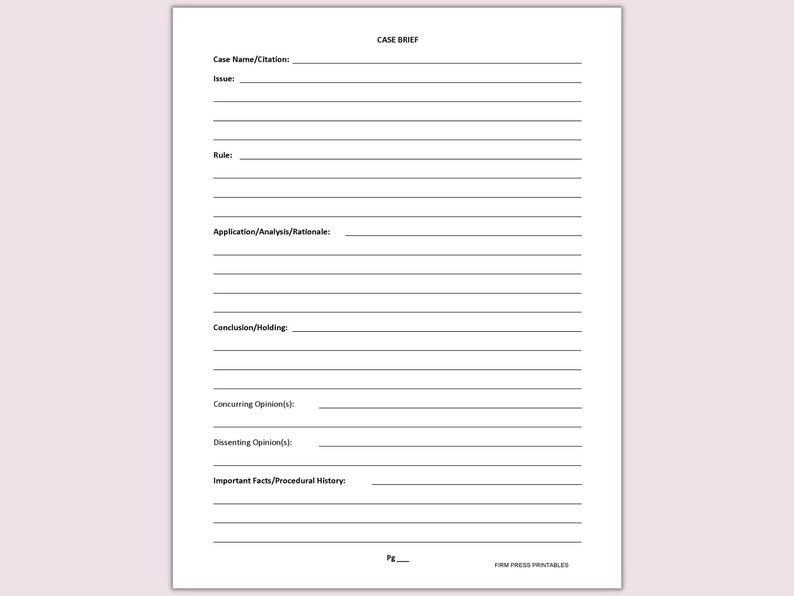 case brief printable, issue, rule analysis, conclusion, and other case brief sections.