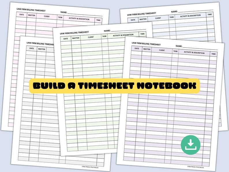 Attorney Timesheet, Lawyer Time Sheet, Law Office Time Tracker
