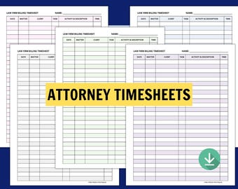 Attorney Timesheet Printable: Law Firm Billing Tracker (PDF Download)