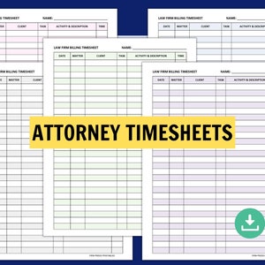 Attorney Timesheet Lawyer Time Sheet Legal Time Tracker Law Firm Time Log Printable Attorney Time Sheets Law Office Time Sheet PDF
