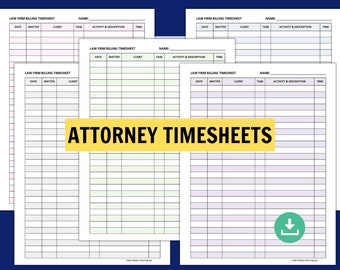 Attorney Timesheet Legal Timesheets Lawyer Time Sheet Law Office Time Attorney Time Tracking Legal Time Sheet Printable Law Firm Timesheet