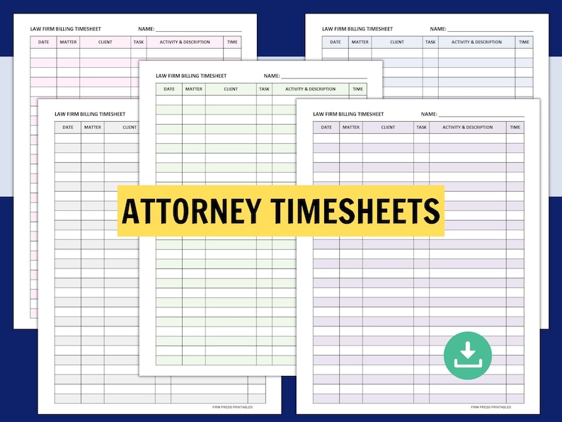 Attorney Timesheet Legal Timesheets Lawyer Time Sheet Law Office Time