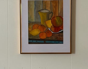 Fruit and Pitcher: an original acrylic painting on Fredrix Artist Canvas.