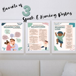 Bundle of 3 Speech and Hearing Milestone Posters | Waiting Room Poster | Hearing Loss | Hearing Aids | Audiology | Speech Pathology