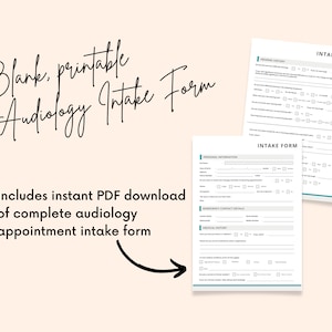 Audiology Intake Form Printable | Instant Download | Audiology Form | Ear Nose and Throat | Hearing Loss | Medical History | Hearing History
