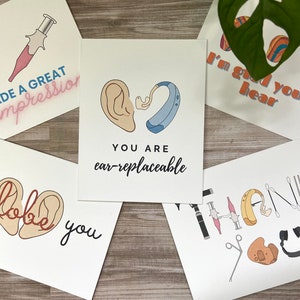 ENT or Audiology Notecard Assorted Set of 5 | 4.25x5.5 Greeting Card | Audiology | Hearing Aid | Ear Nose and Throat