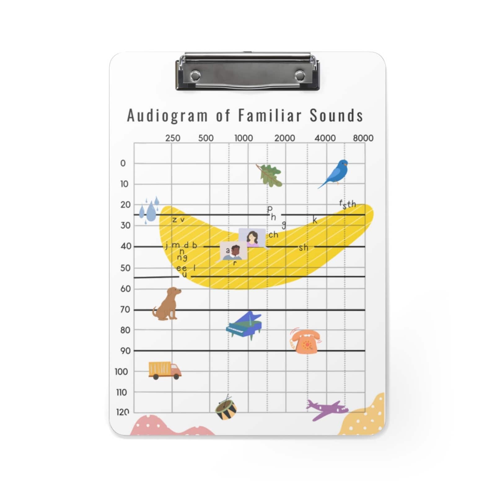 Audiogram of Familiar Sounds Clipboard Audiology Counseling Tool Cheat