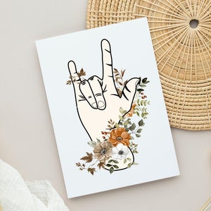 Fall I Love You Sign Greeting Card | 4.25x5.5 Greeting Card | Audiology | Hearing Loss | ASL | Friendship | Notecard | Sign Language