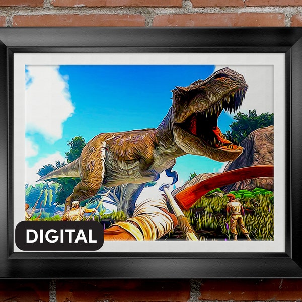 T-Rex Tyrannosaurus Rex Trex Battle Ark Survival Evolved Digital Download Poster Instant Decor Fantasy Gamer Dinosaur Video Game Wall Art