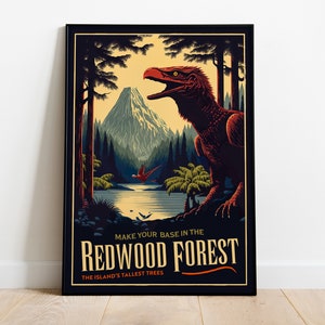 Ark Survival Evolved Reise Poster Redwood Forest Spiel Dekor Videospiel Kunst Dinosaurier Geschenk Vintage Druck Spielzimmer Dekor Geschenk für Gamer Druck