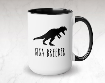 Giga Breeder Mug, 15oz Ceramiczny dwukolorowy kubek do kawy, Prezenty dla graczy, Ark Survival Evolved Giganotosaurus Dinosaur Zabawny prezent z gry wideo Kubek