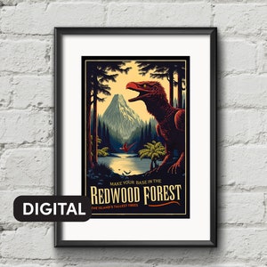 Ark Survival Evolved Travel Poster Digital Download Redwood Forest Game Decor Video Game Art Dinosaur Vintage Game Room Decor Gift For Gamer