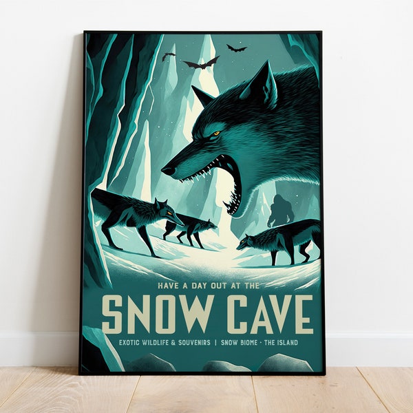Dire Wolf Travel Poster, Ark Survival Evolved, Game Decor, Video Game Art, Dinosaur Gift, Vintage Print, Game Room Decor, Gift For Gamer