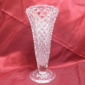Pressed Glass Vase, Diamond Point Pattern, Indiana Glass?