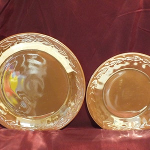 Peach Lustre &quot;Laurel&quot; by Anchor Hocking  Service Plate and Dinner Plate