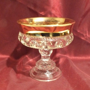 Indiana Glass &quot;Kings Crown&quot; Gold Rimmed Pedestal Bowl/Compote