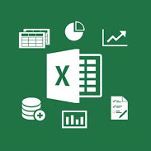 May include: Microsoft Excel spreadsheet software icon with a green background. The icon features a white spreadsheet with the letter "X" in the top left corner. Surrounding the icon are white icons representing various spreadsheet functions, including charts, graphs, and data.