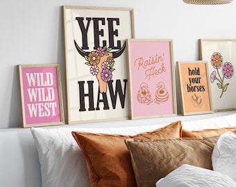 Set of 5 Country Western Pink and Orange Art Prints 2 Digital Art Print Download