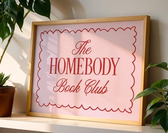 The Homebody Book Club Digital Art Print Download Pink Red