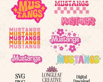 Mustangs Mascot SVG PNG Bundle Digital Download - Set of 12 Mascot Designs