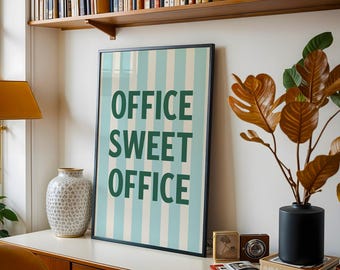 Office Sweet Office Teal and Green Striped Digital Art Print Download