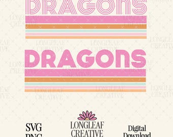 Dragons Retro Line School Team Mascot SVG PNG File Digital Download