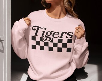 Tigers Retro Checker School Mascot Team SVG PNG File Digital Download