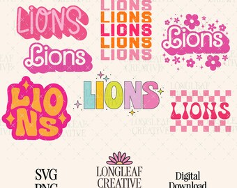 Lions Mascot SVG PNG Bundle Digital Download - Set of 13 Mascot Designs