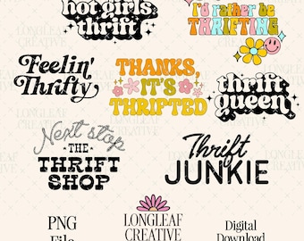 Thrifting SVG PNG Bundle Digital Download - Set of 7 thrifting-themed Designs