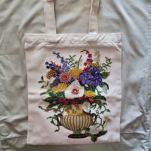 Vase of flowers diamond painting fabric reusable shopping Shoulder/tote Bag 14x11.75 in