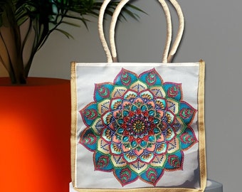 Mosaic Flower 2 Tote Bag-Mosaic Flower 2 linen shopping bag-Mosaic Flower 2 shoulder bag-Mosaic Linen tote bag-diamond painting art